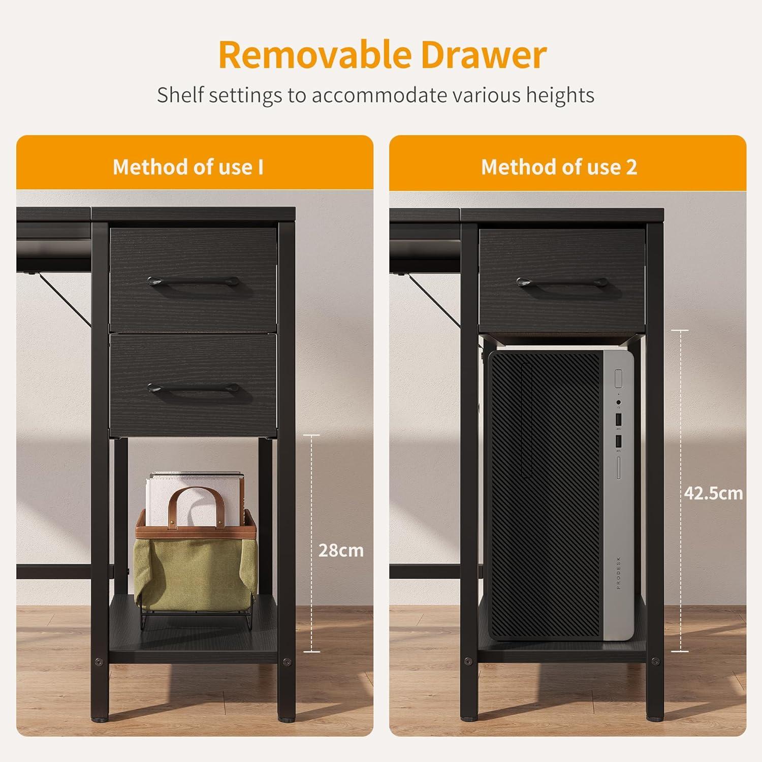 Cubiker Schreibtisch 100x50x75cm mit 2 Schubladen Büro Wohnzimmer Stahlgestell Schwarz