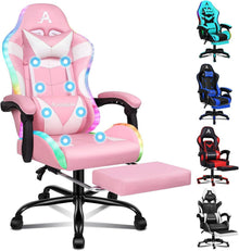 LED Massage Gaming Stuhl mit Fußstütze, 150° Neigung, ergonomisch
