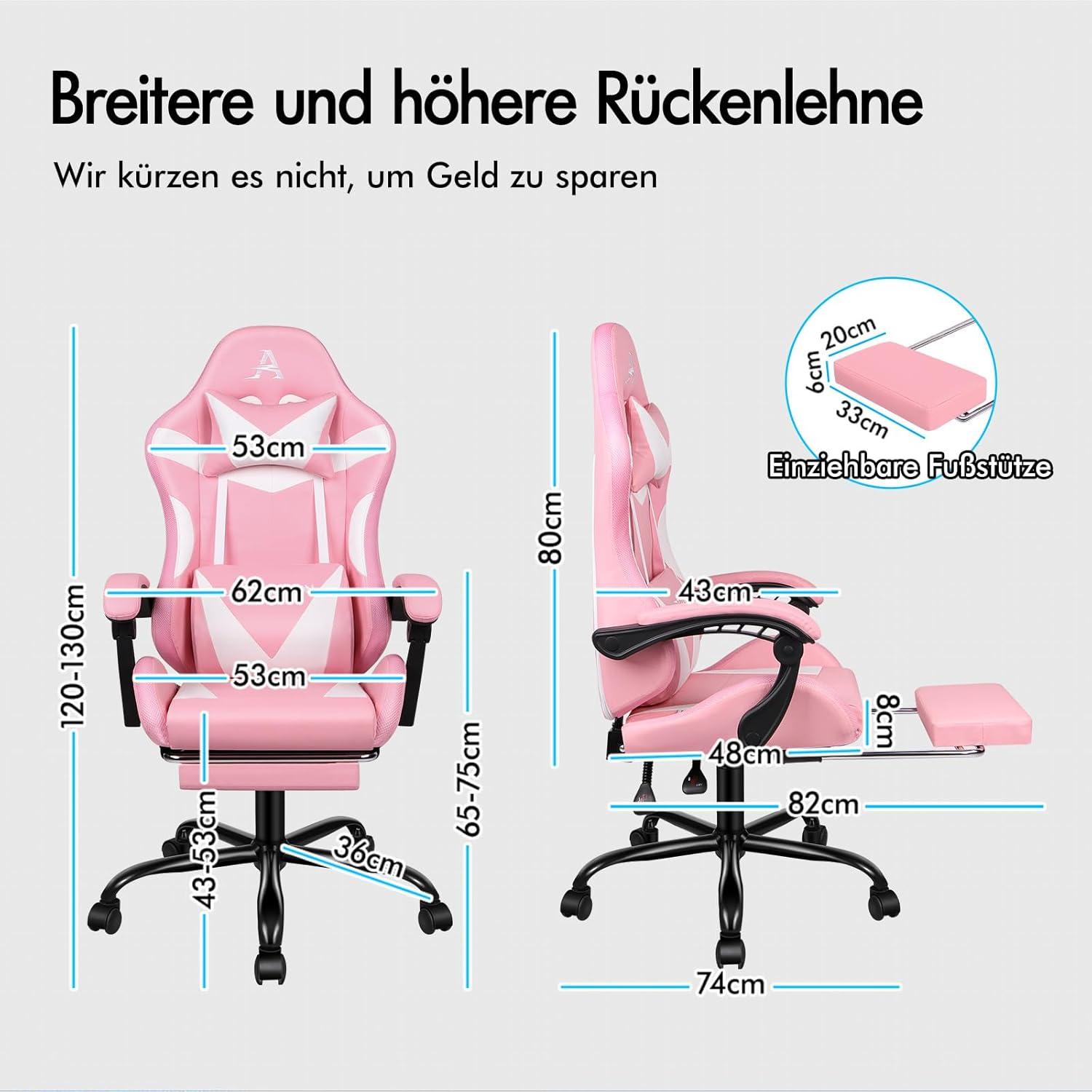 Massage-Gamer-Stuhl mit LED 150° Neigung ergonomisch Rosa