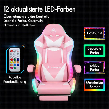 Rosa Lyam Massage-Gaming-Stuhl LED 150° Neigung ergonomisch höhenverstellbar