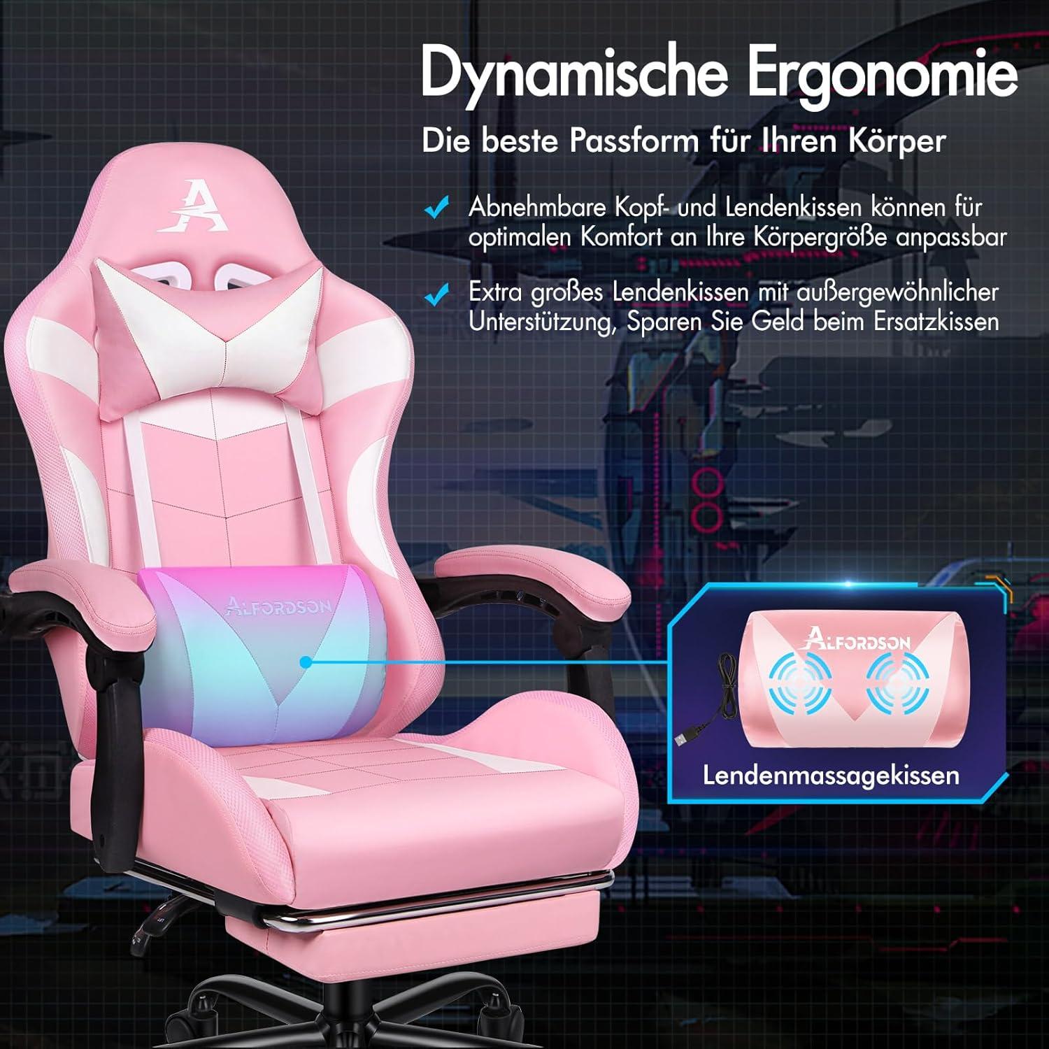 Massage-Gaming-Stuhl LED 150° Neigung ergonomisch höhenverstellbar