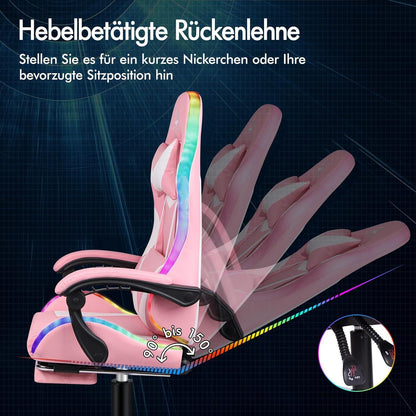 Rosa Lyam Massage-Gaming-Stuhl LED 150° Neigung ergonomisch höhenverstellbar