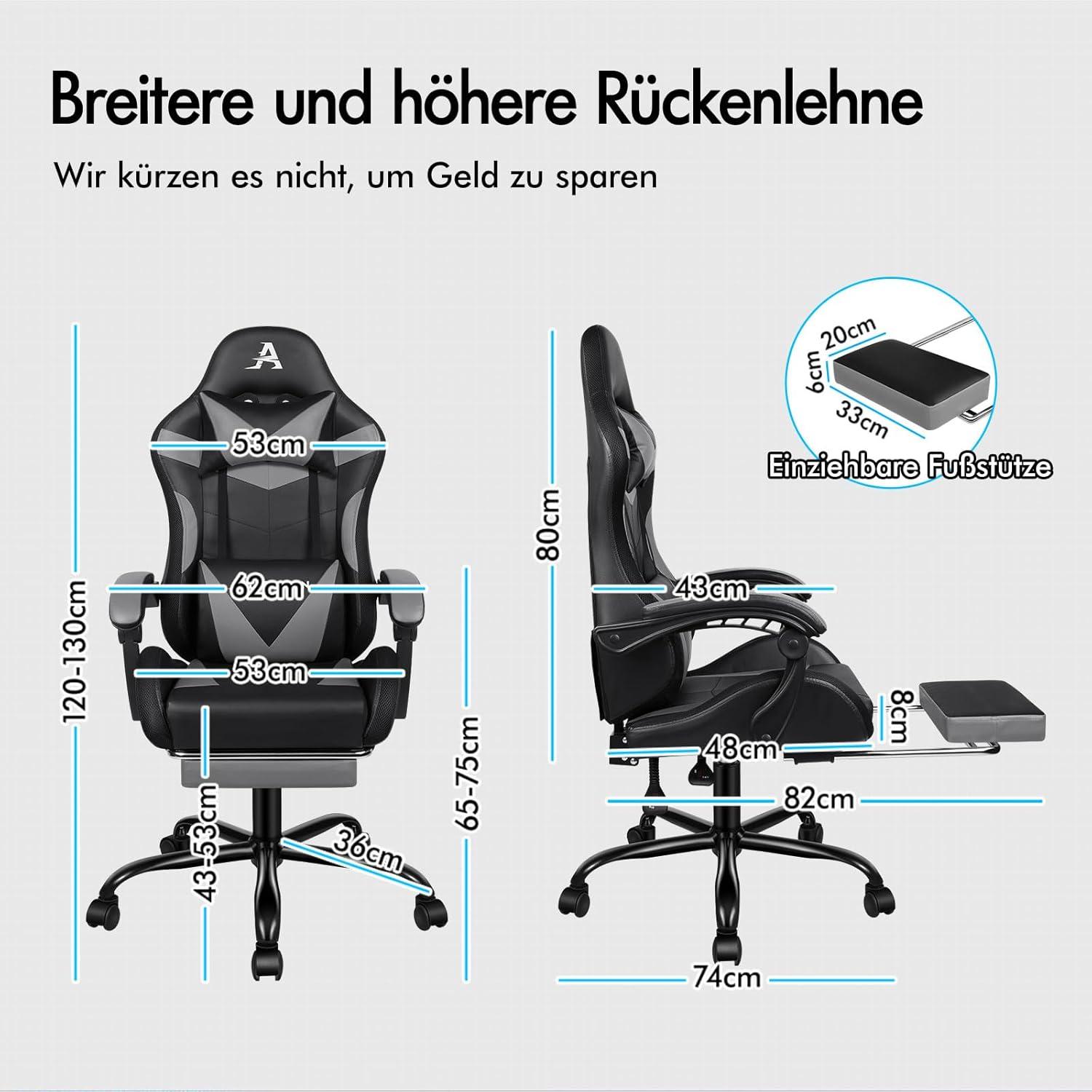 ALFORDSON Massage-Gaming-Stuhl mit LED und 150° Neigung in