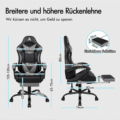 ALFORDSON Massage-Gaming-Stuhl mit LED und 150° Neigung in
