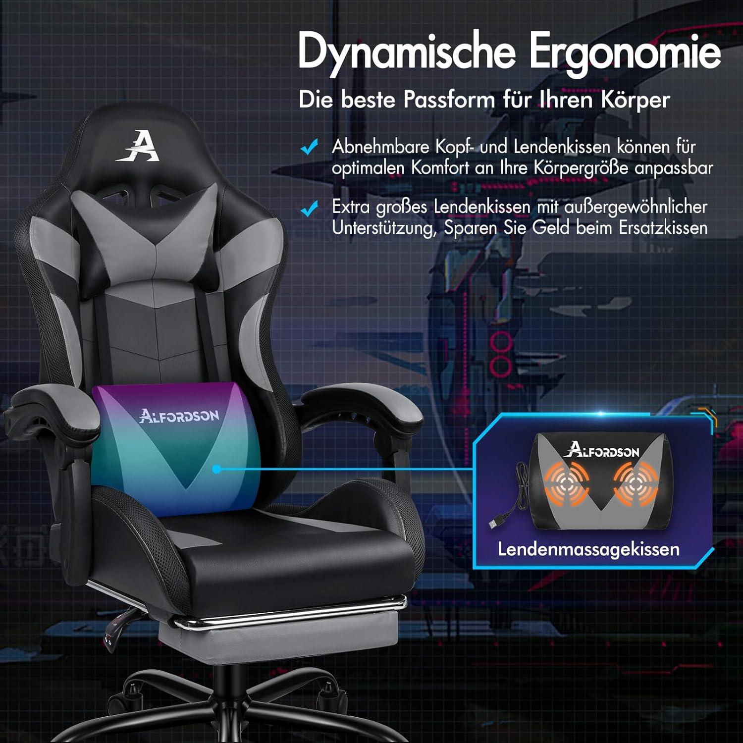 Massage-Gaming-Stuhl LED 150° Neigung ergonomischer Chefsessel