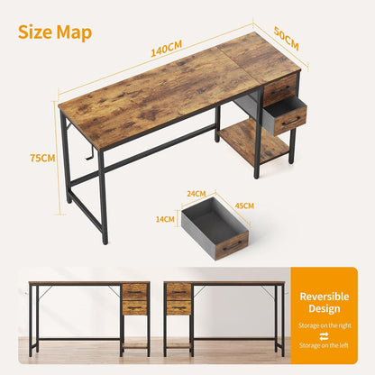 Schreibtisch mit Schubladen Industrie-Design Vintagebraun