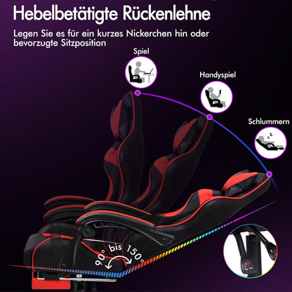 Gaming-Stuhl mit einziehbarer Fußstütze 8 Massagepunkten 150° Neigung