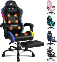 Massage-Gaming-Stuhl mit LED 150° Neigung Schwarz PU-Leder