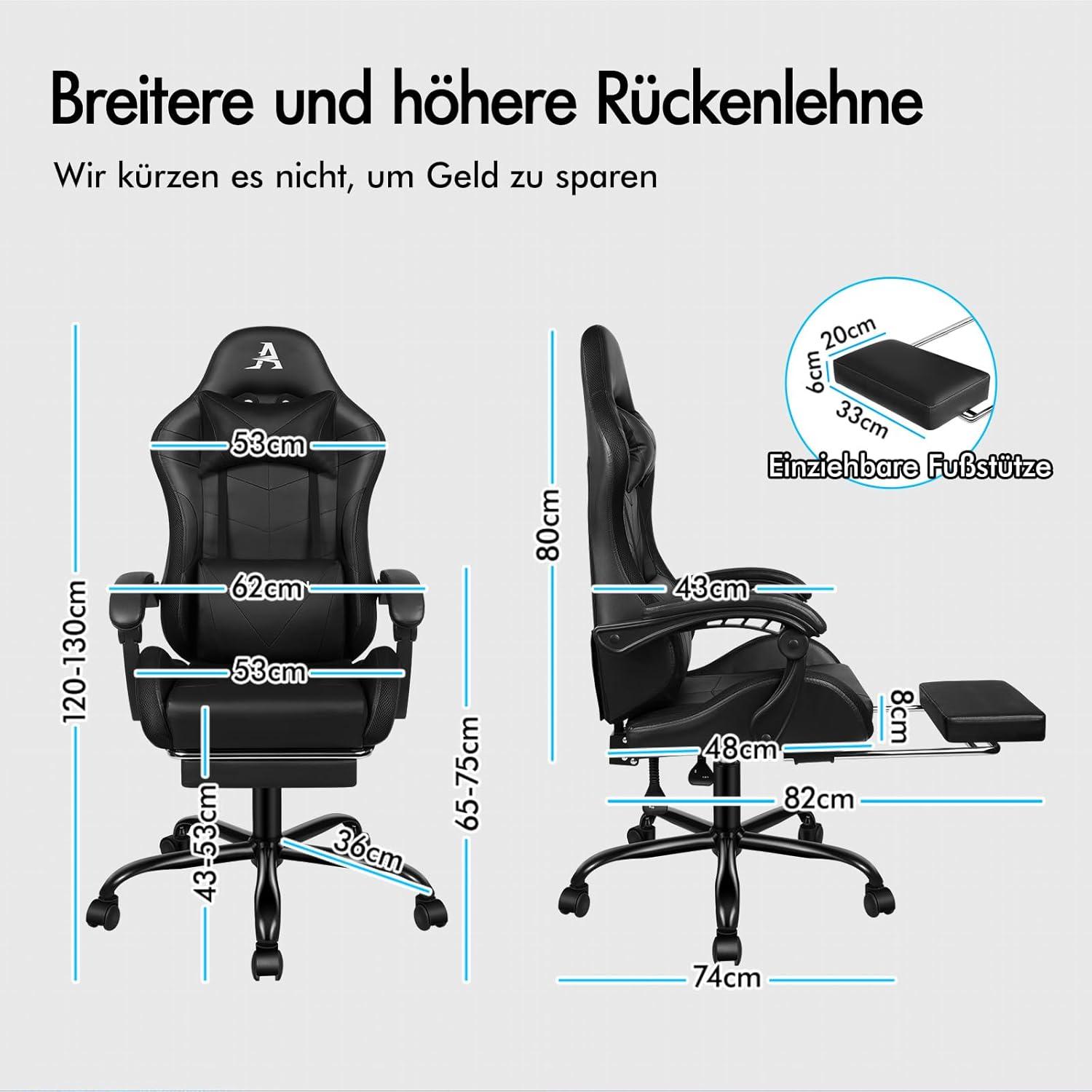 Massage-Gaming-Stuhl mit LED, 150° Neigung, ergonomischer