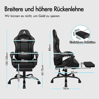 Massage-Gaming-Stuhl mit LED, 150° Neigung, ergonomischer