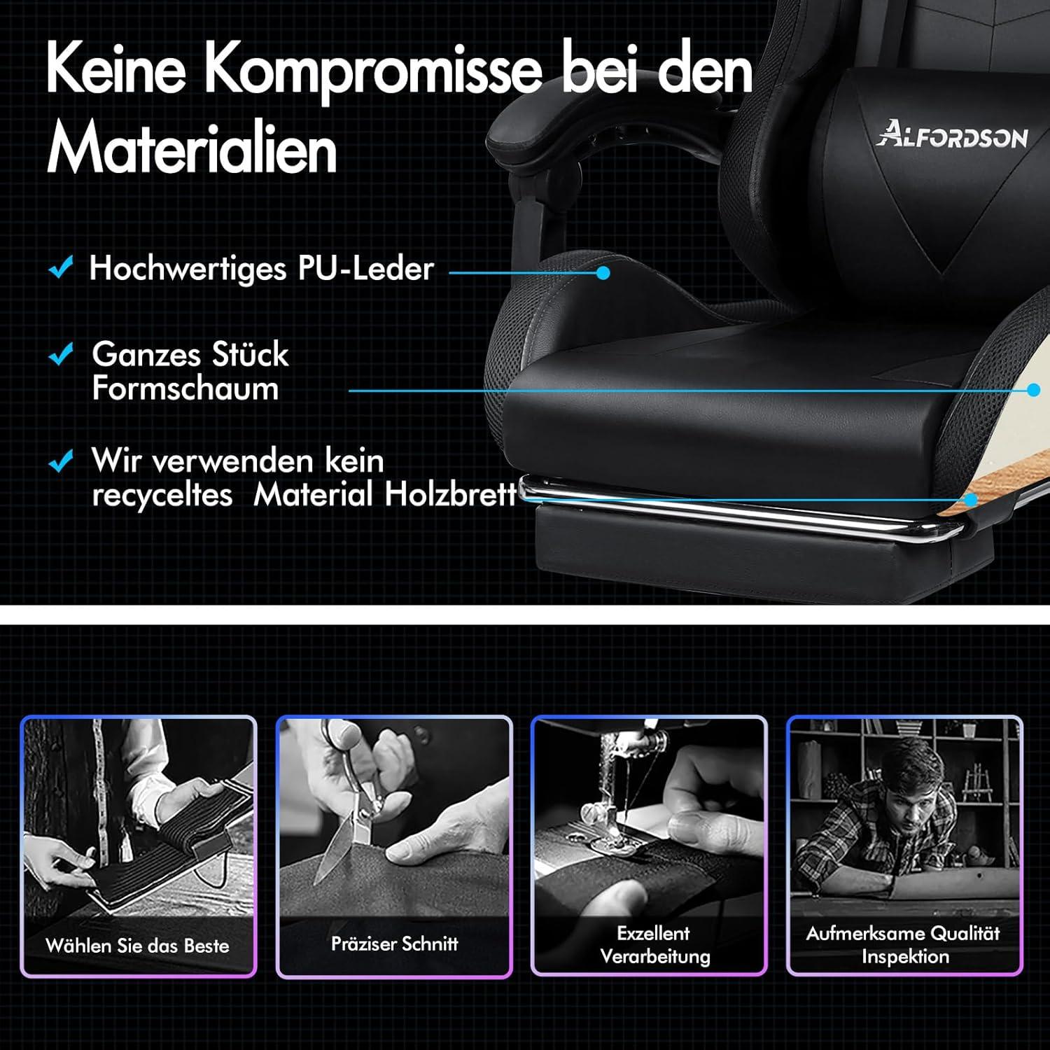 Massage Gaming Stuhl LED 150° Neigung ergonomisch PU-Leder Schwarz