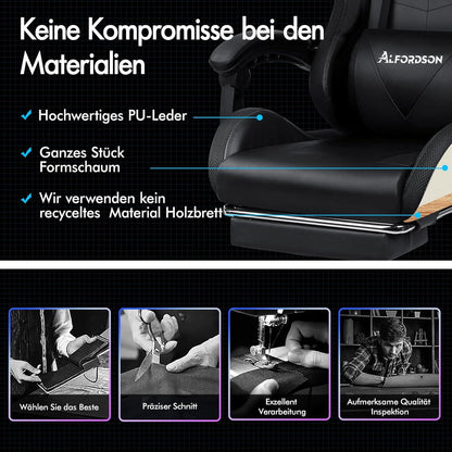 Massage Gaming Stuhl LED 150° Neigung ergonomisch PU-Leder Schwarz