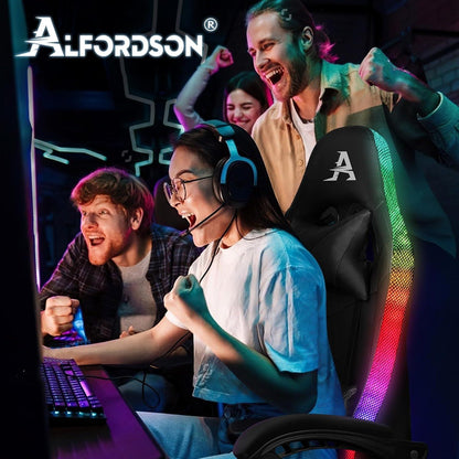 Massage-Gaming-Stuhl LED 150° Neigung ergonomisch höhenverstellbar Schwarz