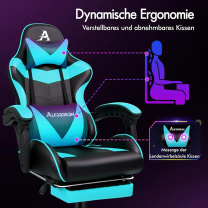 ALFORDSON Gaming-Stuhl mit Massagepunkten und einziehbarer Fußstütze