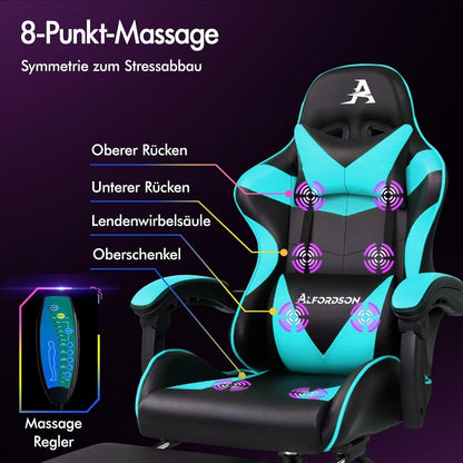 ALFORDSON Gaming-Stuhl mit Massagepunkten und Fußstütze - Cyan Eryx