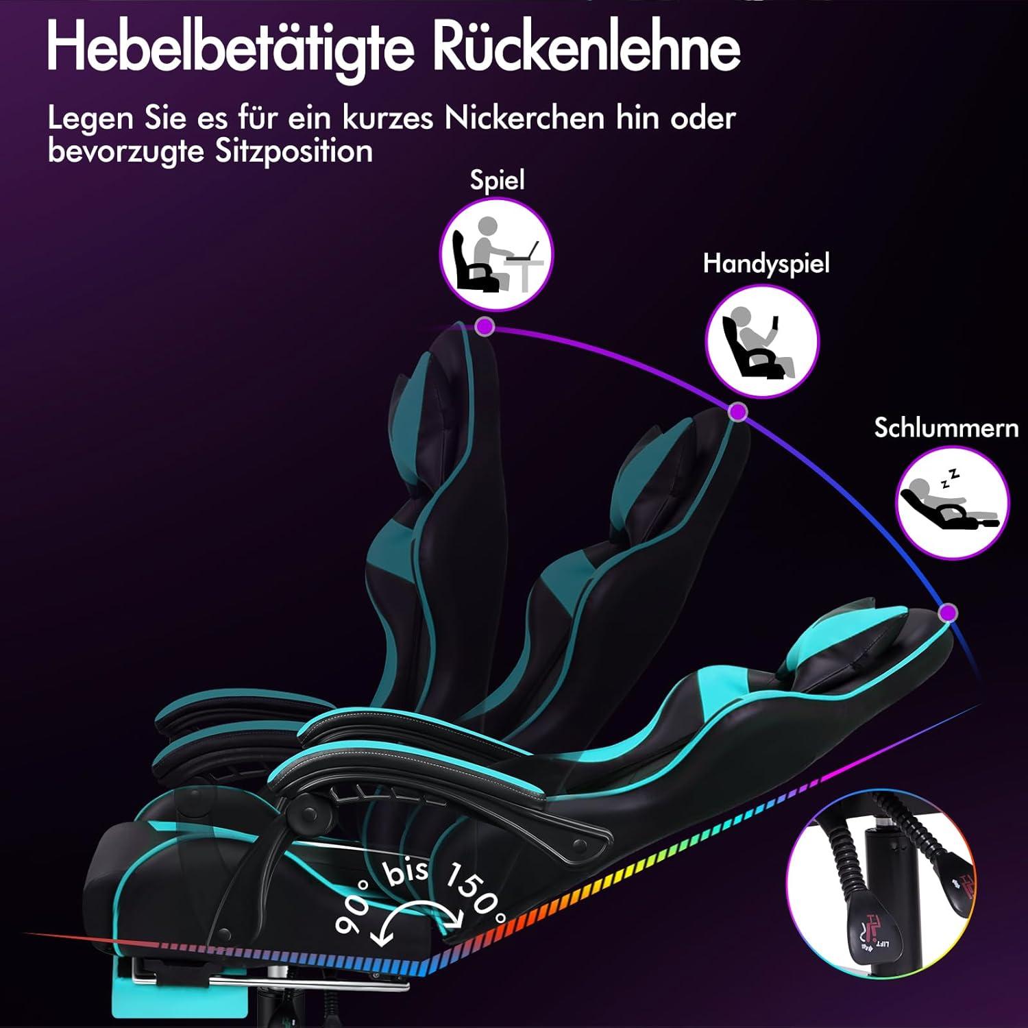 Gamer-Stuhl mit Massagepunkten, einziehbarer