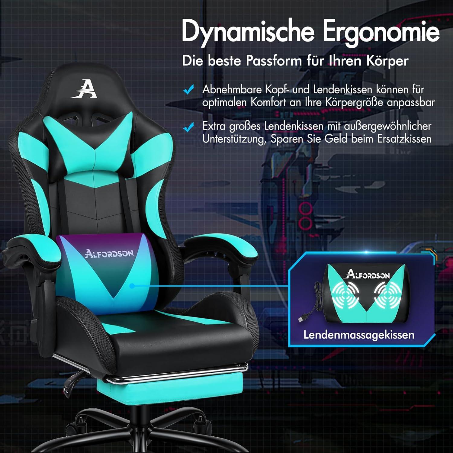 Massage-Gaming-Stuhl LED Neigung ergonomischer Chefsessel Fußstütze