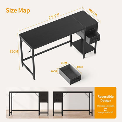 Cubiker Schreibtisch 140x50x75cm Schwarz Stahlgestell