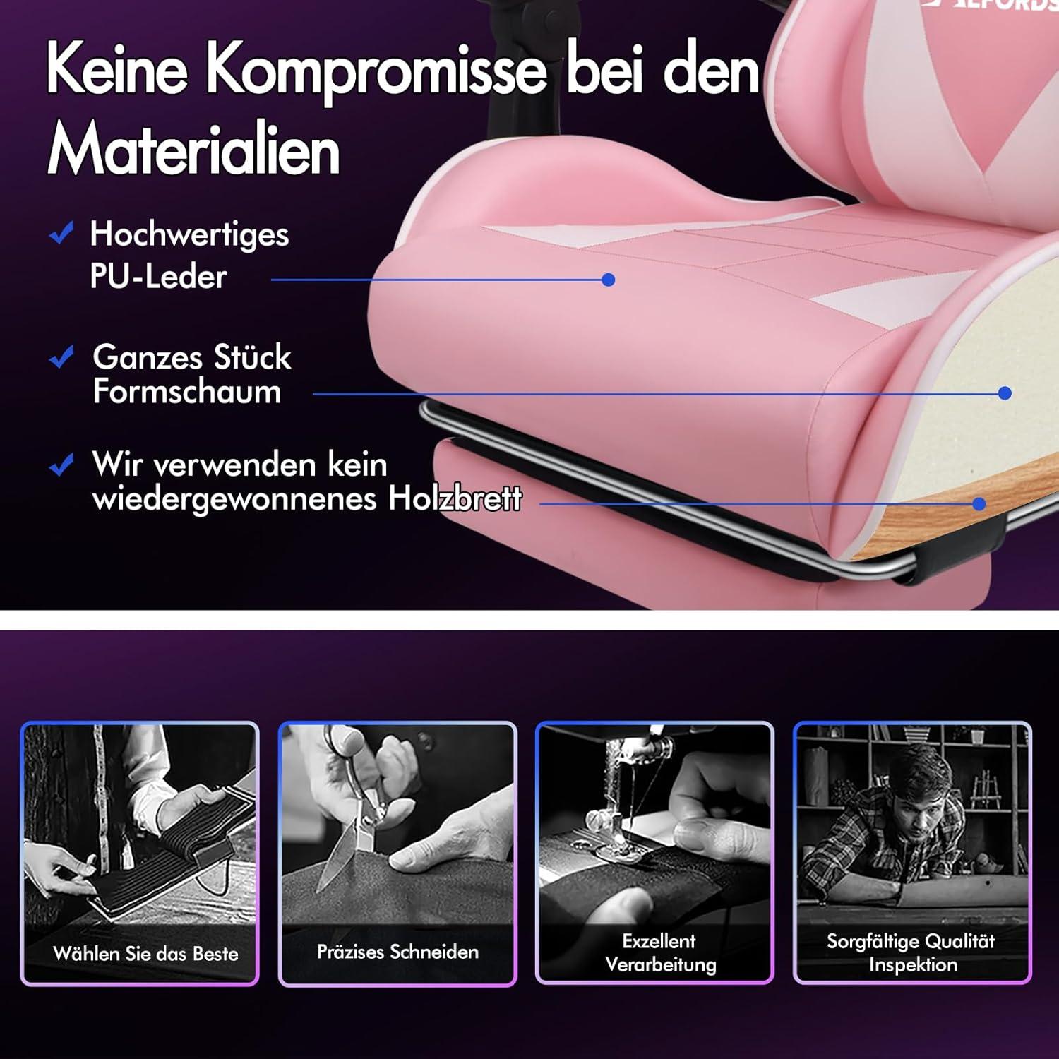 Gamer-Stuhl mit einziehbarer Fußstütze und Massagepunkten 150° Neigung Rosa Eryx