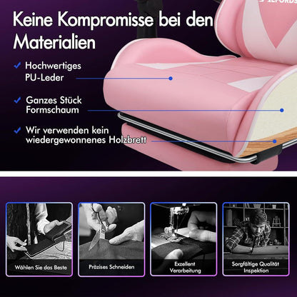 Gamer-Stuhl mit einziehbarer Fußstütze und Massagepunkten 150° Neigung Rosa Eryx
