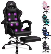 Gamer-Stuhl mit 8 Massagepunkten und einziehbarer Fußstütze