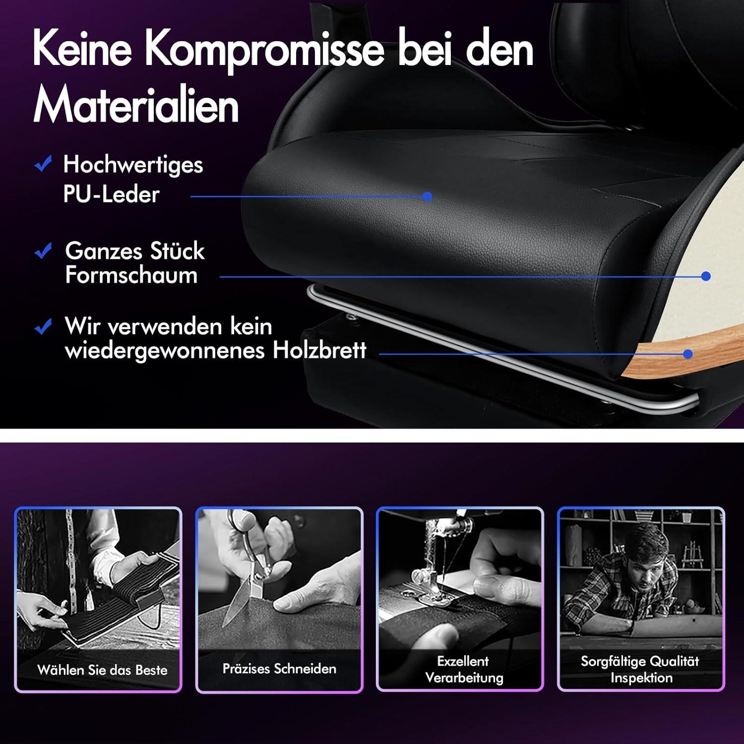 ALFORDSON Gaming-Stuhl mit Massage und Fußstütze, 150° Neigung, höhenverstellbar