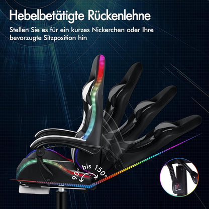 Massage Gaming Stuhl LED Neigung Chefsessel Fußstütze höhenverstellbar Rennstuhl
