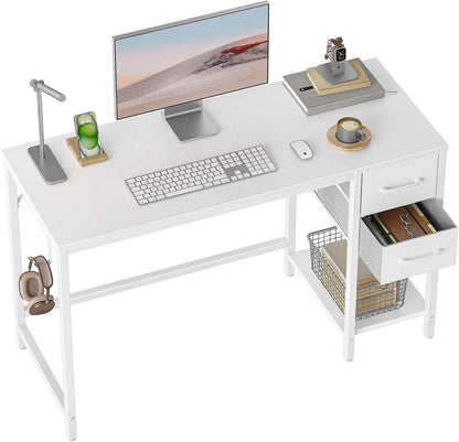 Schreibtisch Weiß mit 2 Schubladen, Computertisch 120×50cm