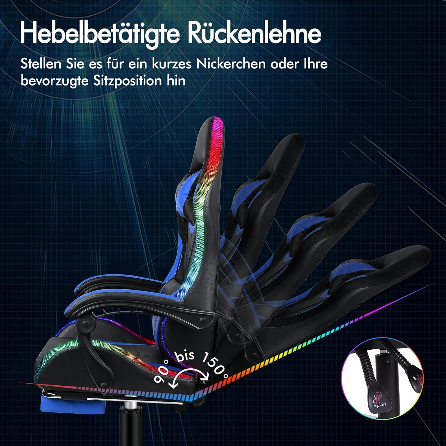 Massage-Gaming-Stuhl LED Neigung ergonomisch PU-Leder Fußstütze