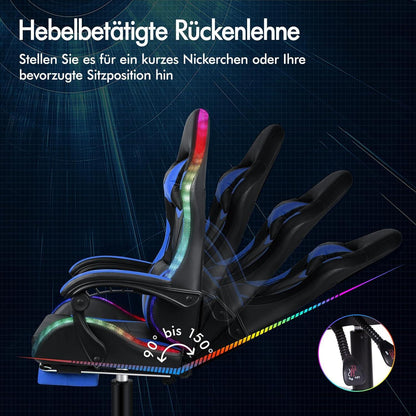Massage-Gaming-Stuhl LED Neigung ergonomisch PU-Leder Fußstütze