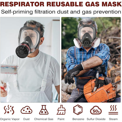 Vollgesichts Gasmaske mit Aktivkohlefilter – Schutz vor Gasen & Staub
