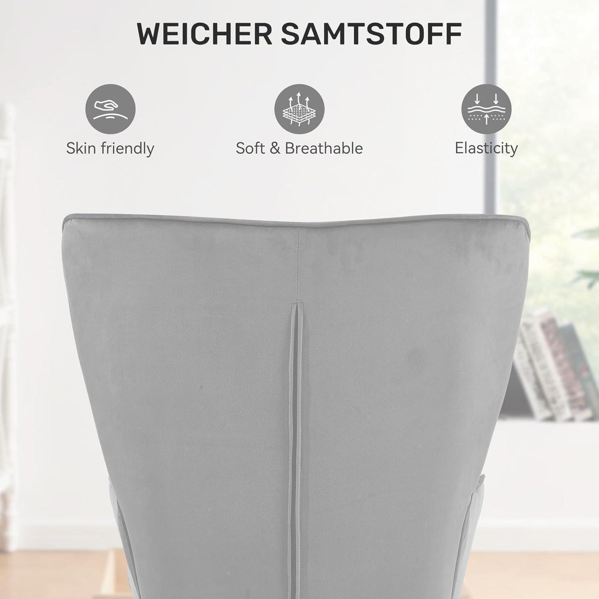 Sessel mit Hocker, grau, Bouclé, Metallbeine
