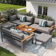 6-teilige Gartenmöbel Sitzgruppe für 7-8 Personen, Lounge Essgruppe