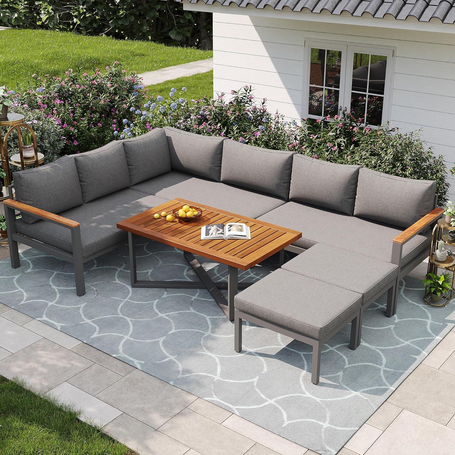 6-teilige Gartenmöbel Sitzgruppe für 7-8 Personen, Lounge Essgruppe