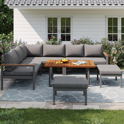 Gegtuon Gartenmöbel Set 6-teilig für 7-8 Personen Dunkelgrau