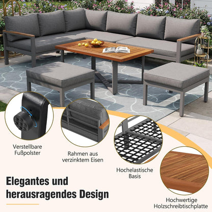 Gartenmöbel Set 6-teilig Lounge Dunkelgrau für 7-8 Personen
