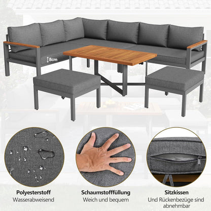 Gartenmöbel Sitzgruppe 6-teilig für 7-8 Personen Lounge Dunkelgrau