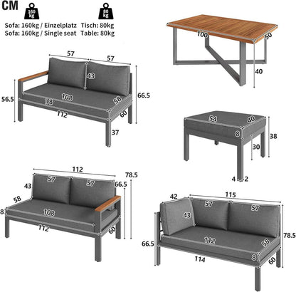 Gartenmöbel Set 6-teilig Lounge Dunkelgrau für 7-8 Personen
