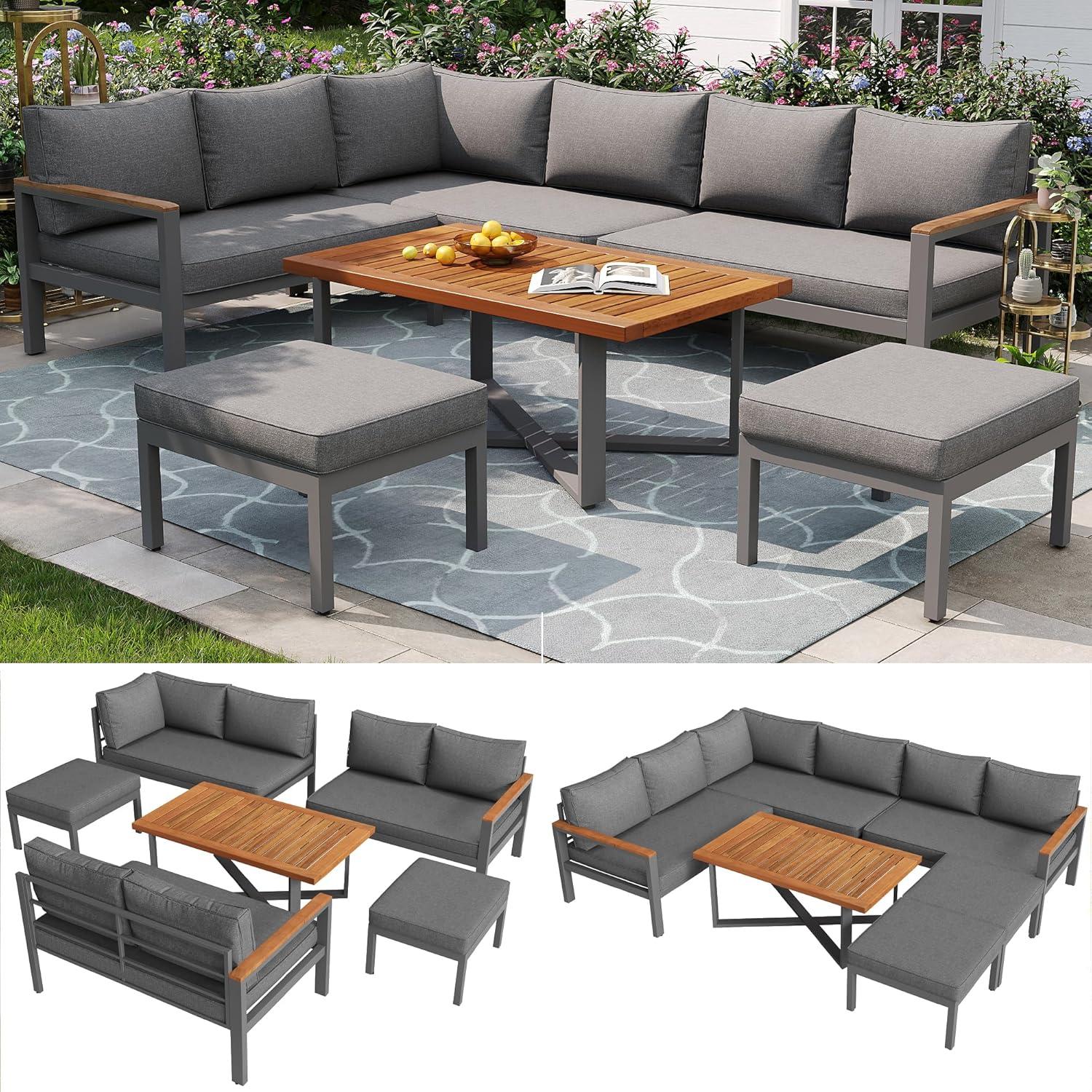 Gegtuon Gartenmöbel Set 6-teilig für 7-8 Personen Dunkelgrau