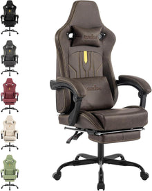 Ergonomischer Gaming Stuhl mit Fußstütze und Lendenwirbelstütze Braun