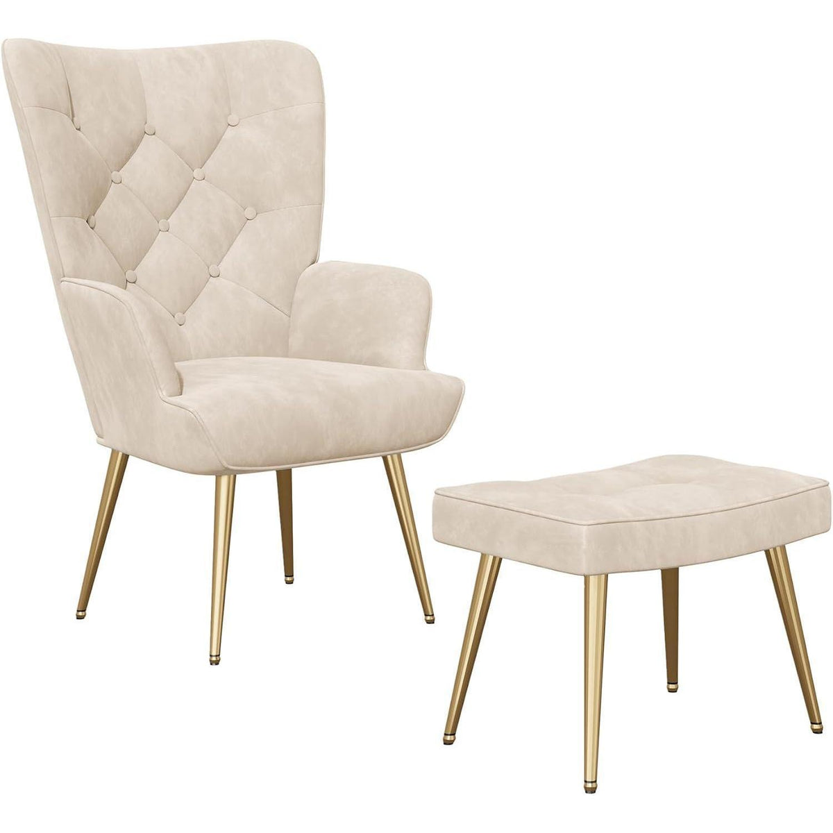 Eleganter Ohrensessel mit Hocker, Beige, bis 150 kg