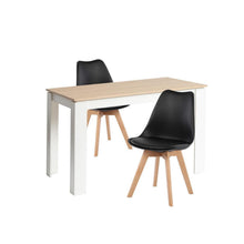 Essgruppe 120cm Eiche-Weiß mit 2 Schwarz Stühlen