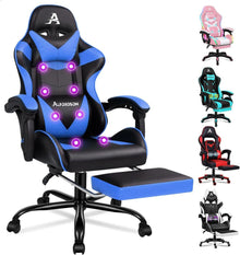 Gamer-Stuhl mit Massagepunkten, Fußstütze, Neigung, PU-Leder