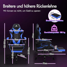 Gaming-Stuhl mit Massagepunkten, Fußstütze, Neigung - Blau