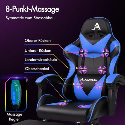 ALFORDSON Gamer-Stuhl Racing-Sessel 8 Massagepunkte 150° Neigung ergonomisch