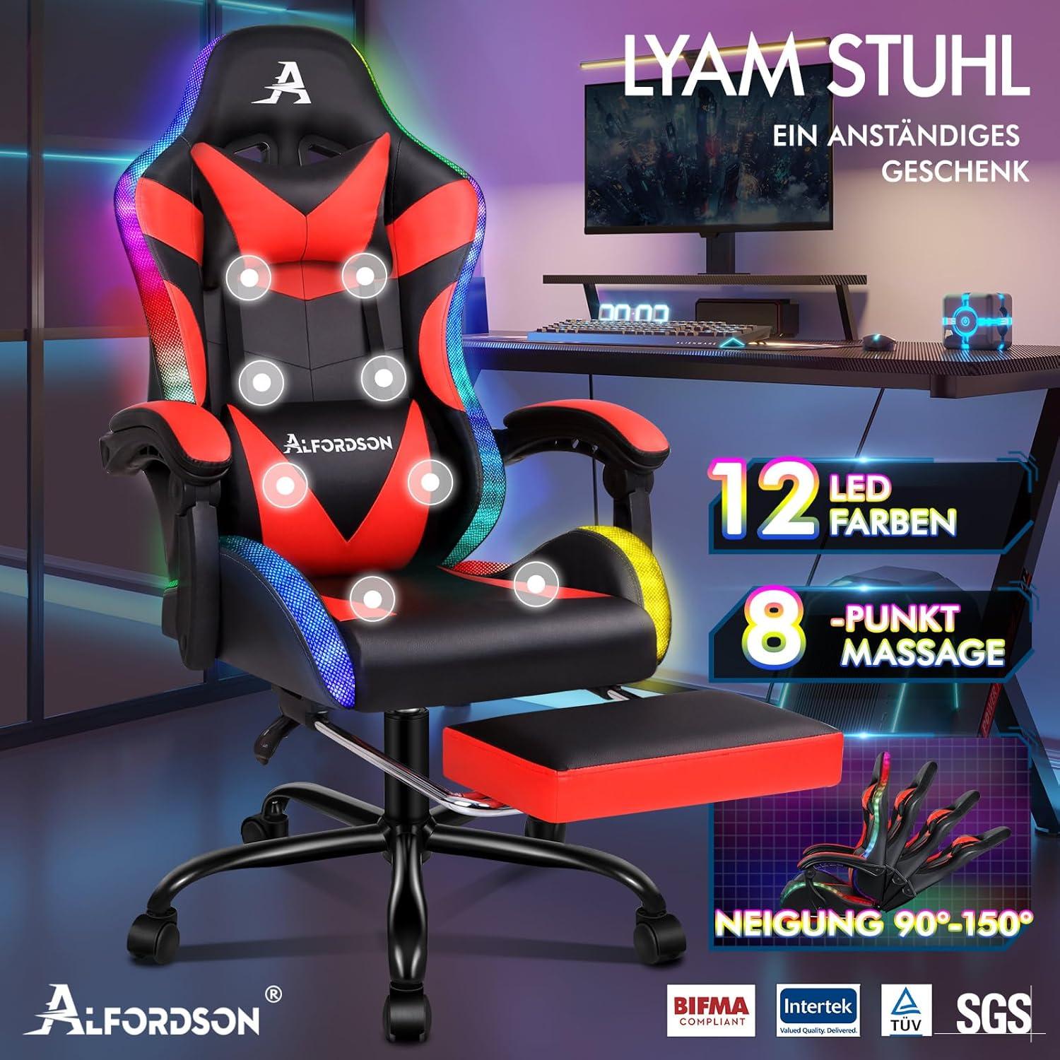 Massage-Gaming-Stuhl LED Neigung ergonomisch Fußstütze