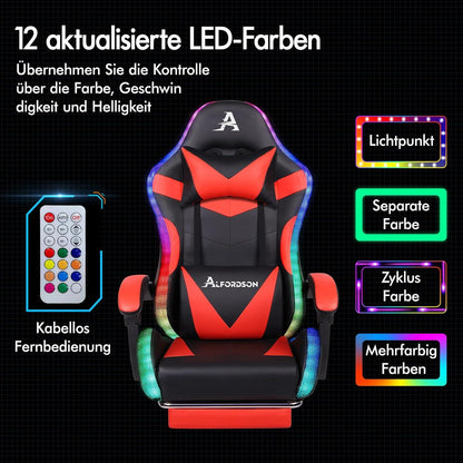 Gaming Stuhl LED Massage 150° Neigung PU-Leder höhenverstellbar 180 kg Rot