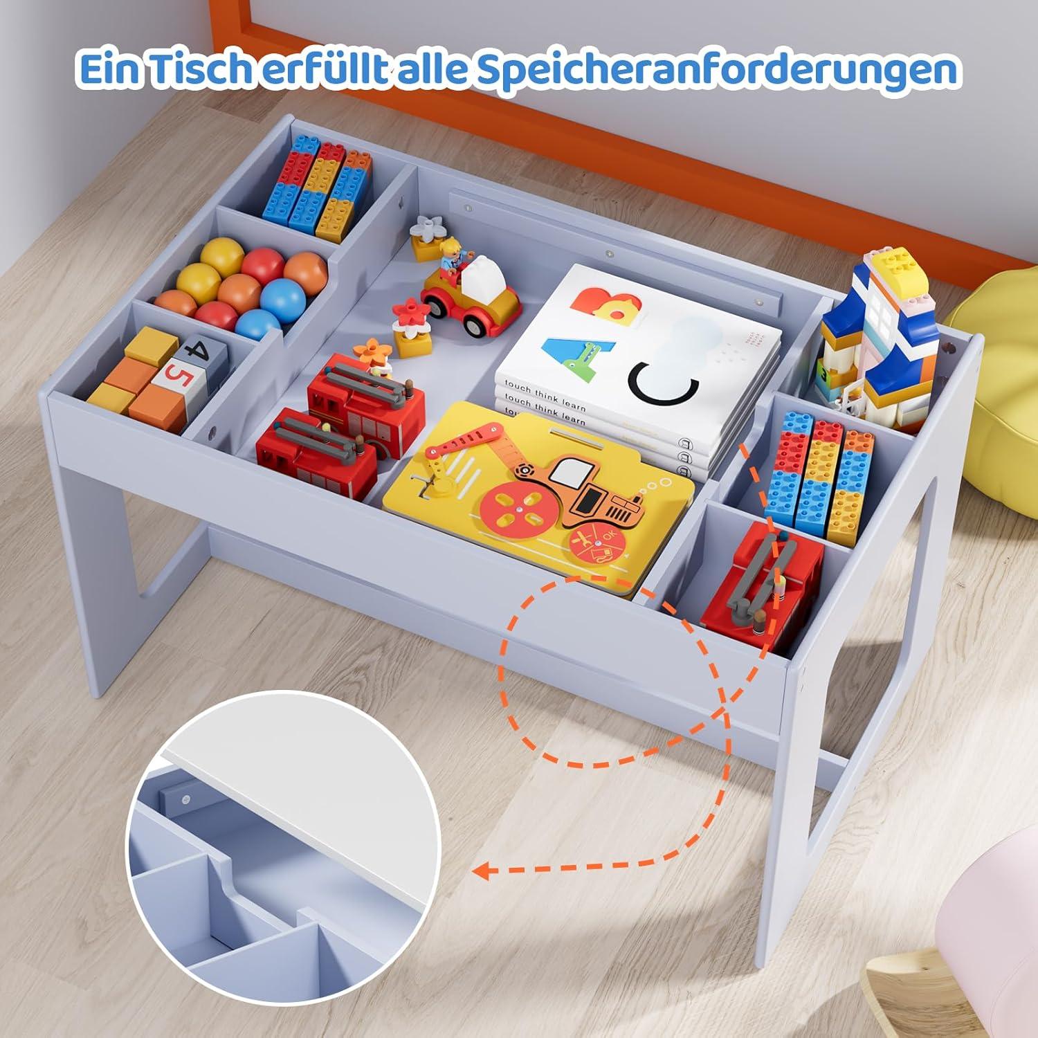 Kindersitzgruppe mit Stauraum, Kindertisch 2 Stühle Wendbare Tischplatte Blau