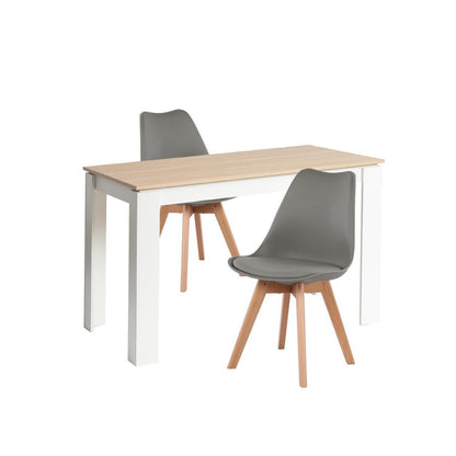 Essgruppe 120cm Eiche-Weiß mit 2 Grau Stühlen