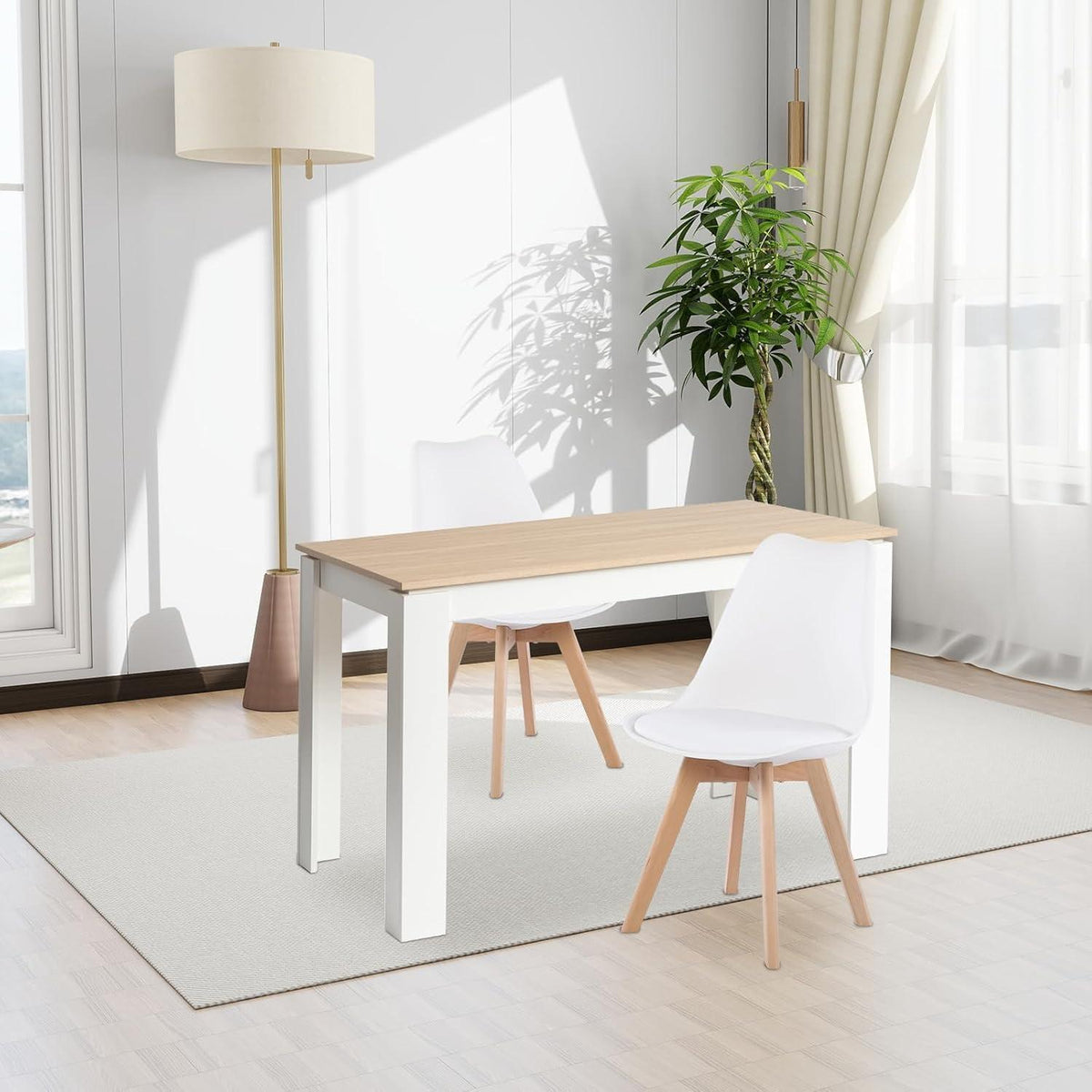 Essgruppe 120cm Eiche-Weiß mit 2 Esszimmerstühlen